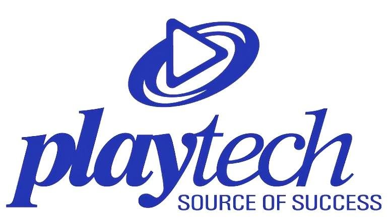 Фирменная надпись Playtech на белом фоне